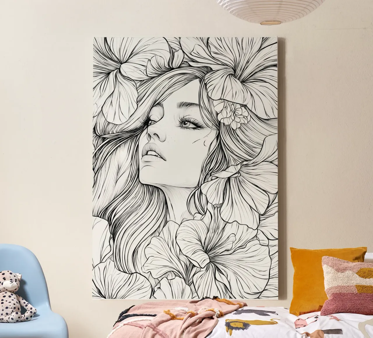 Ritratto di donna circondata da fiori tela con Cornice a cassetta da pixelbull - medieval art and more
