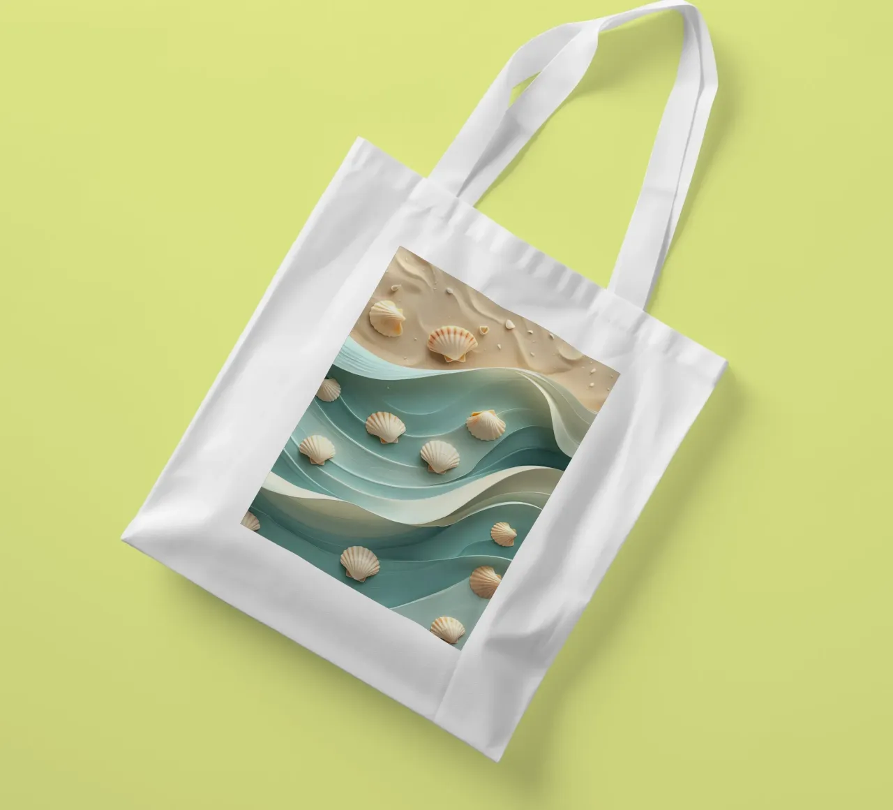 Conchiglie su onde stilizzate su una spiaggia di sabbia borsa in juta da pixelbull - medieval art and more