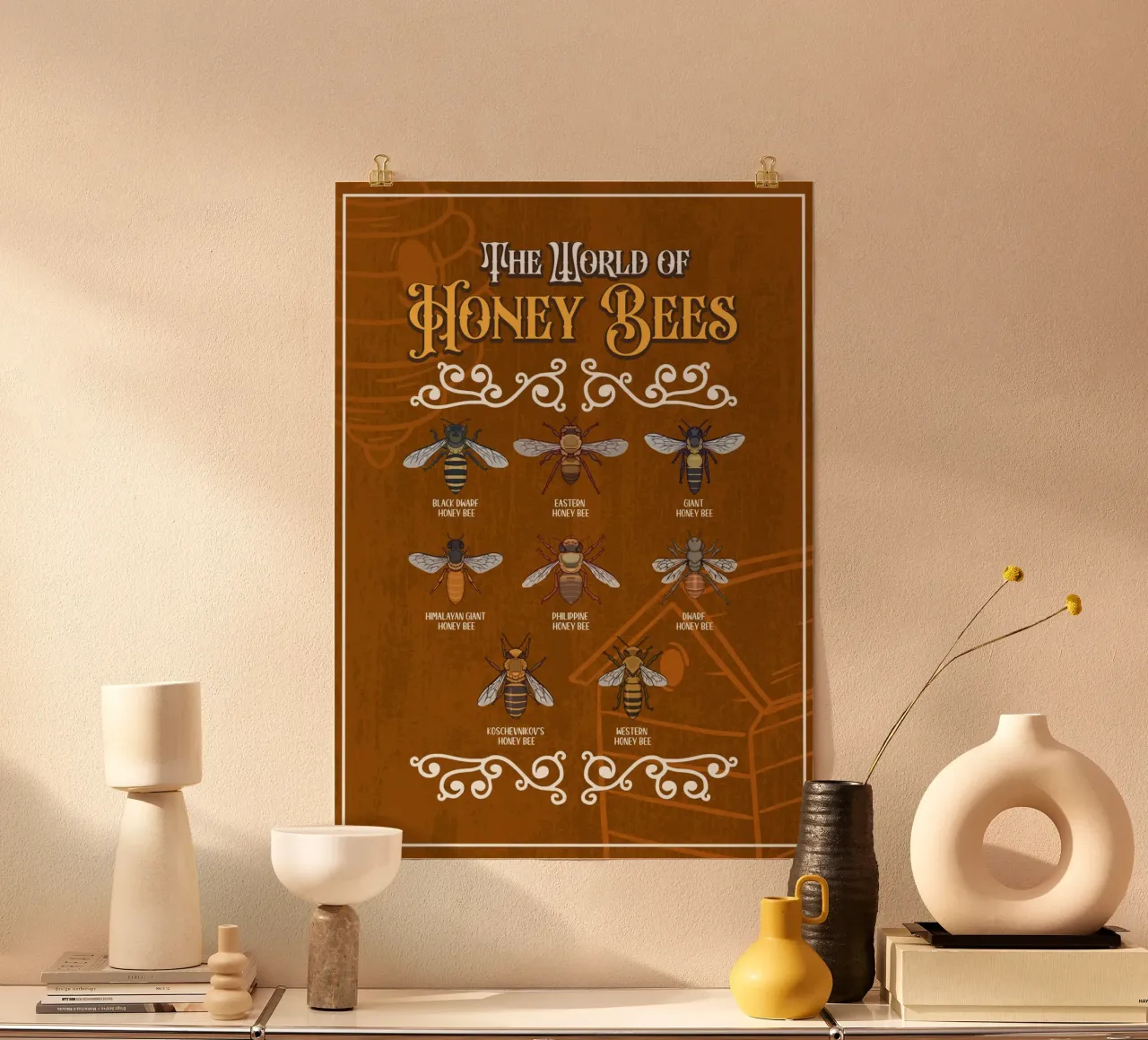 Il mondo delle api da miele in sintesi poster con telaio in plastica da pixelbull - medieval art and more