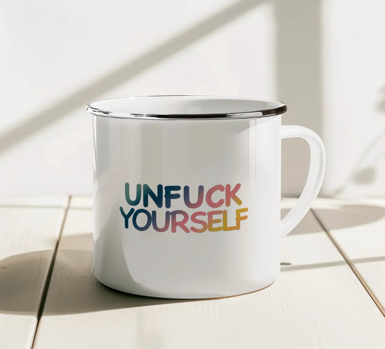 UNFUCK YOURSELF tazza in smalto da corvinamedia.design