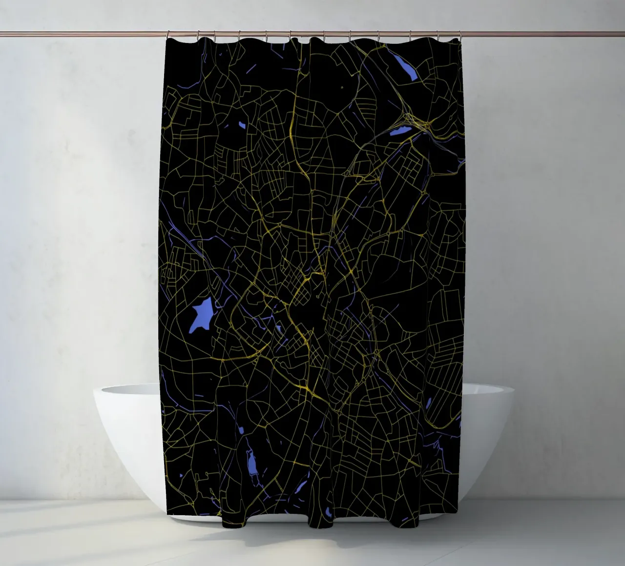 Mappa della città di Birmingham Regno Unito nero e oro tenda da doccia da Cartographers Library