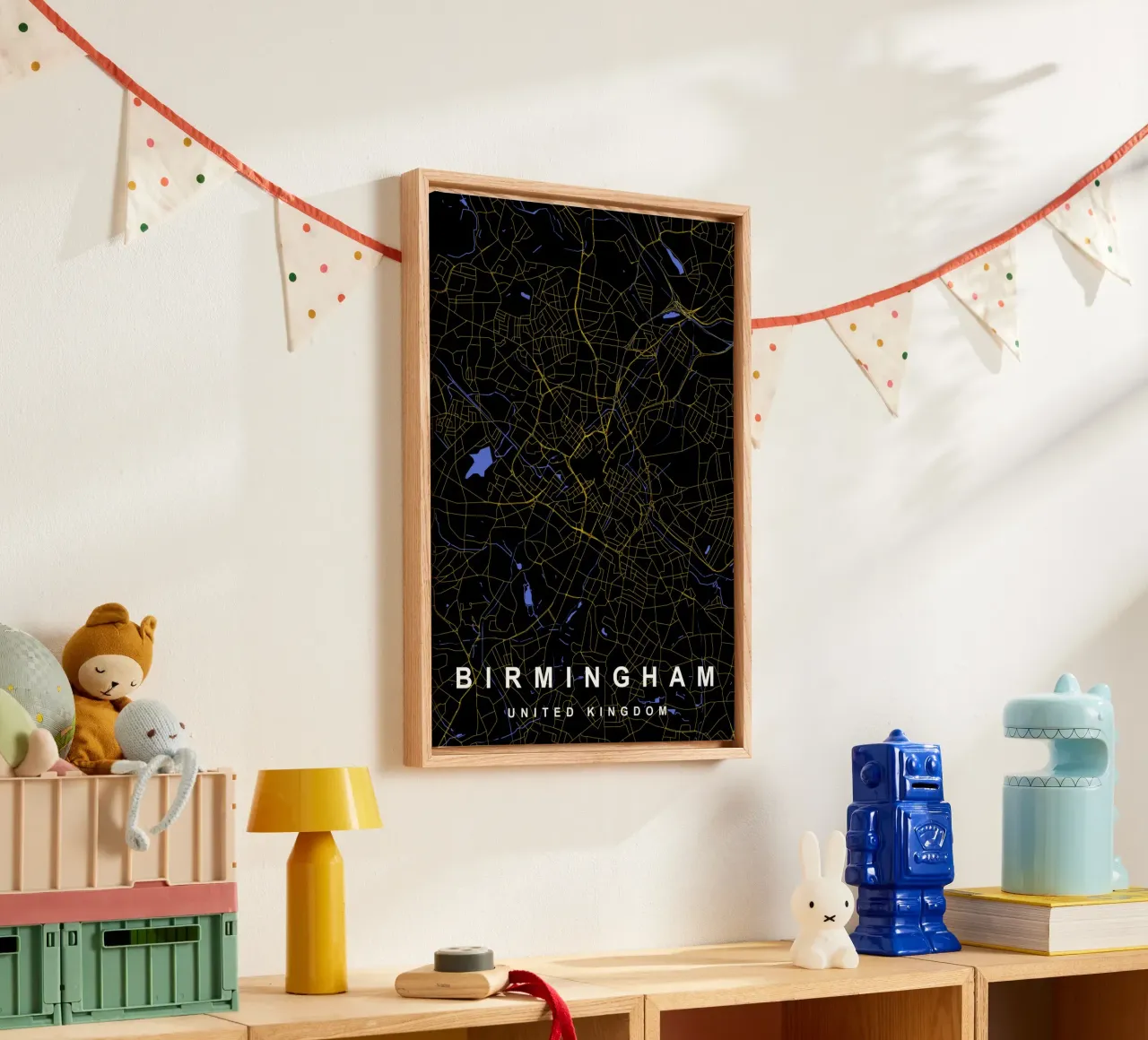 Mappa della città di Birmingham Regno Unito nero e oro tela da Cartographers Library