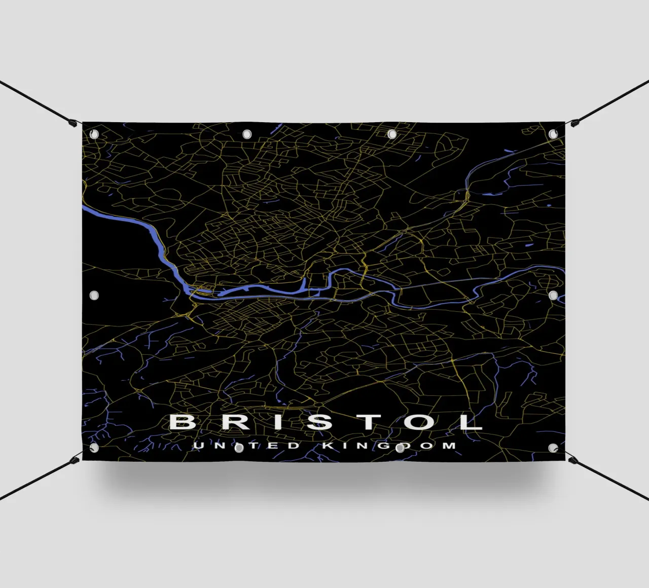 Mappa della città di Bristol Regno Unito nero e oro telo in pvc da Cartographers Library