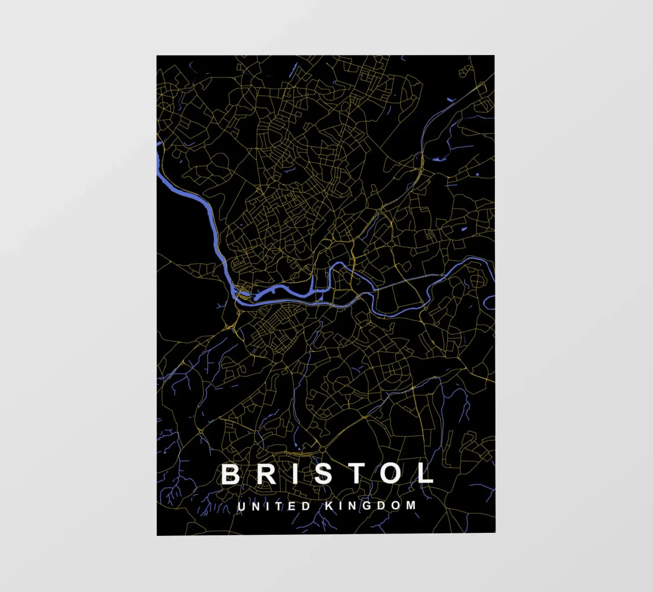 Mappa della città di Bristol Regno Unito nero e oro telo in pvc da Cartographers Library