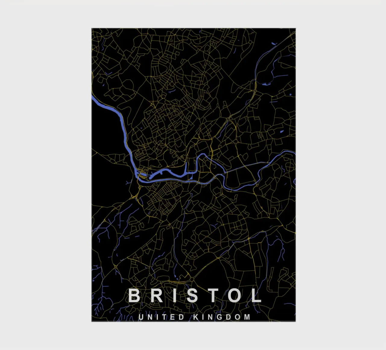 Mappa della città di Bristol Regno Unito nero e oro diario da Cartographers Library