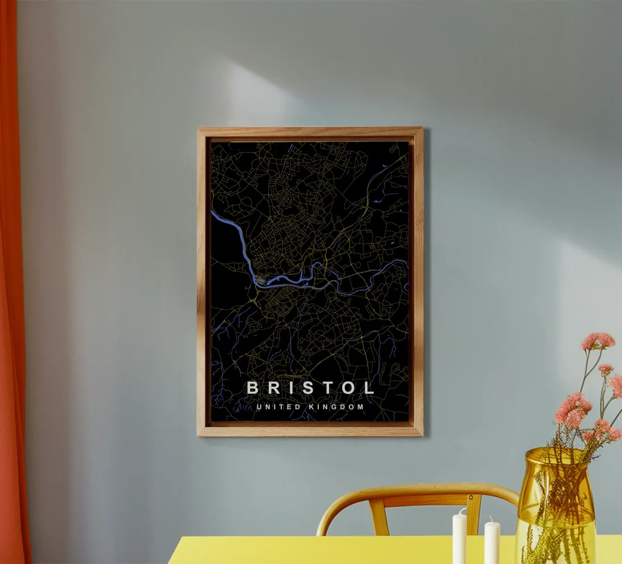 Mappa della città di Bristol Regno Unito nero e oro alluminio dibond da Cartographers Library