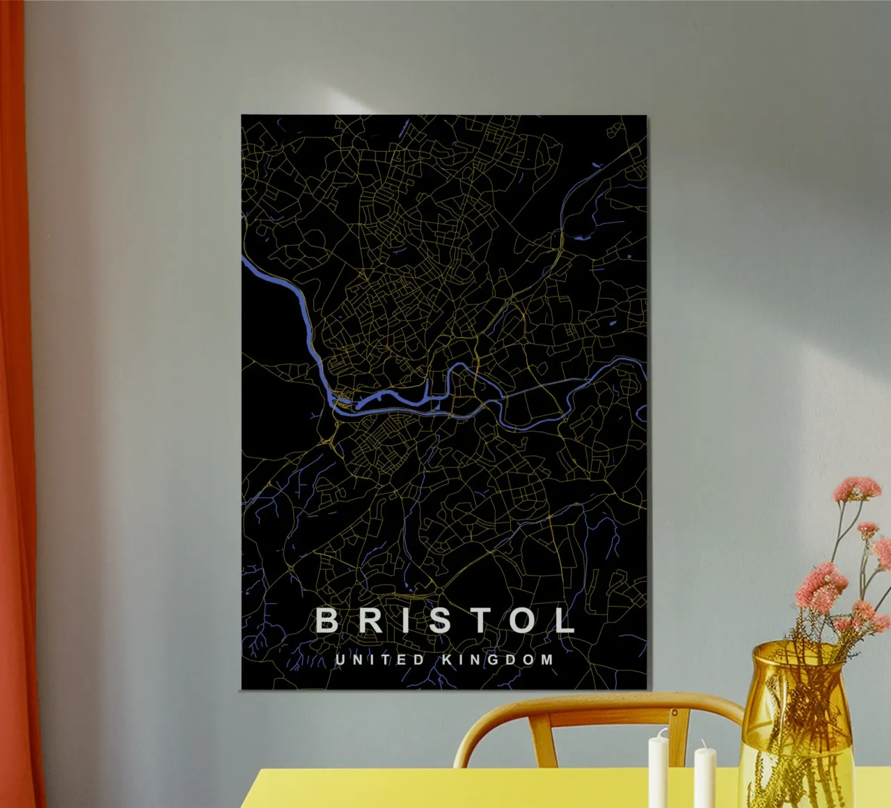 Mappa della città di Bristol Regno Unito nero e oro alluminio dibond da Cartographers Library