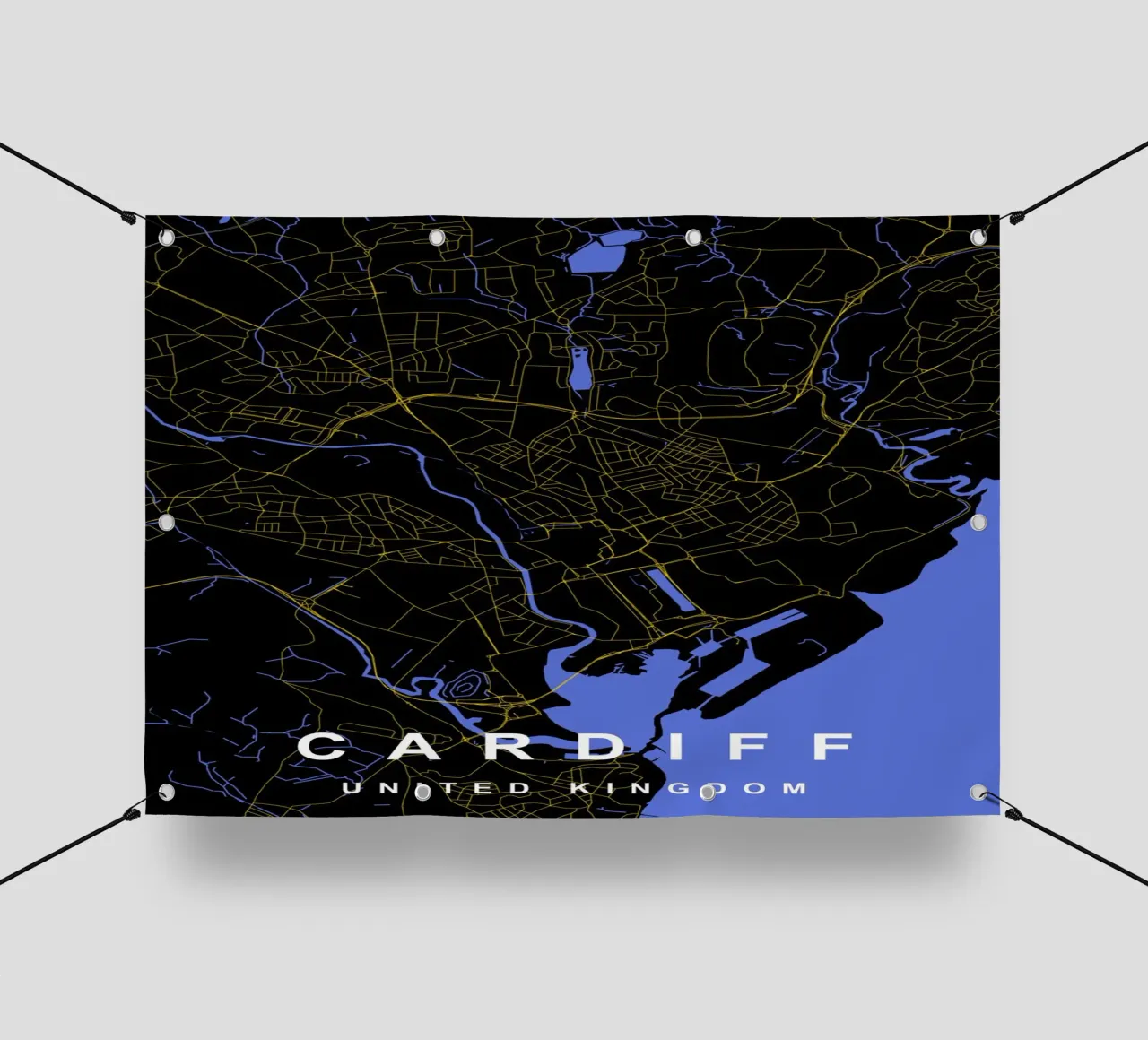 Mappa della città di Cardiff Regno Unito nero e oro telo in pvc da Cartographers Library
