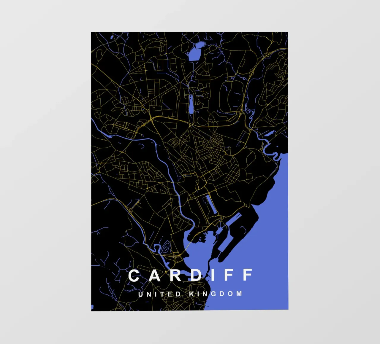 Mappa della città di Cardiff Regno Unito nero e oro telo in pvc da Cartographers Library