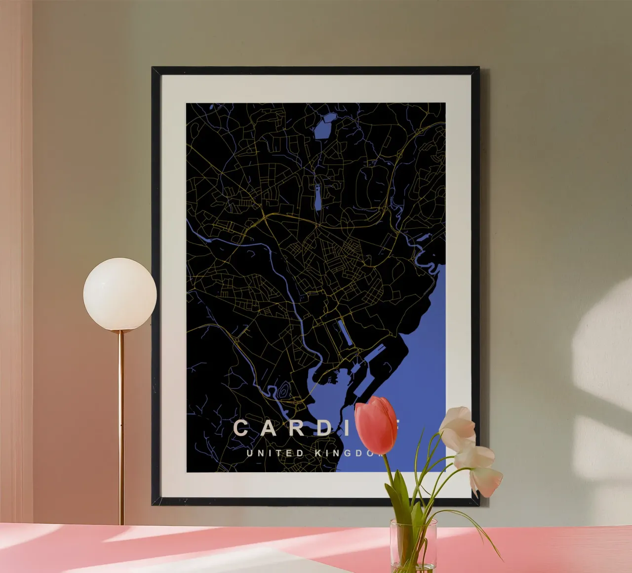 Mappa della città di Cardiff Regno Unito nero e oro carta hahnemühle da Cartographers Library