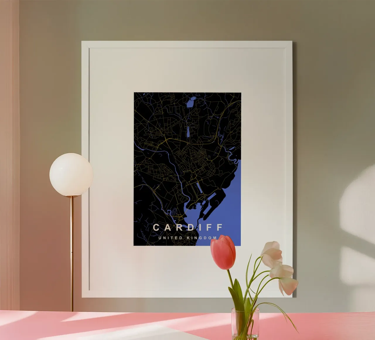 Mappa della città di Cardiff Regno Unito nero e oro carta hahnemühle da Cartographers Library