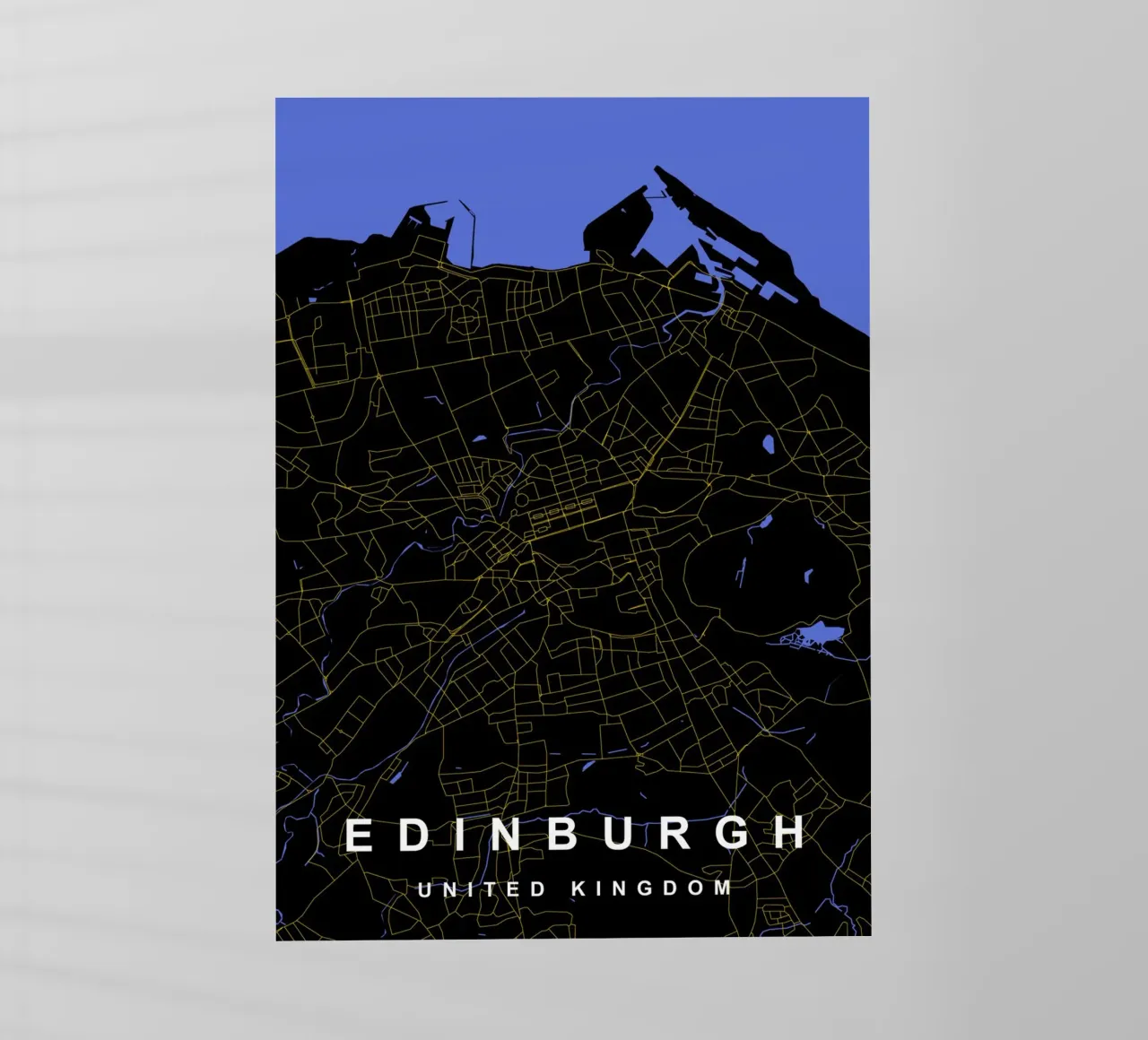 Mappa della città di Edimburgo Regno Unito nero e oro pellicola backlit da Cartographers Library