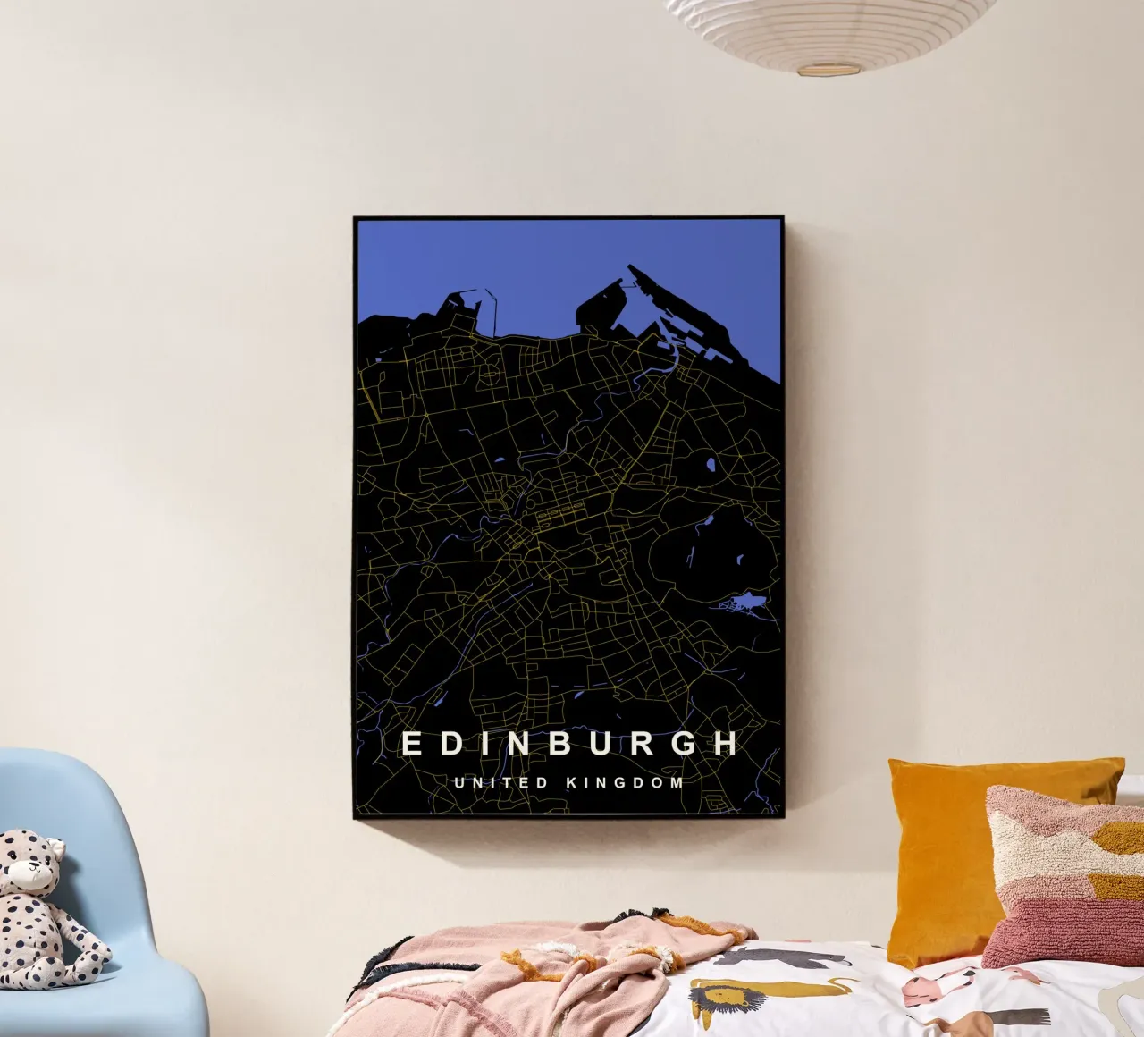 Mappa della città di Edimburgo Regno Unito nero e oro plexiglass da Cartographers Library
