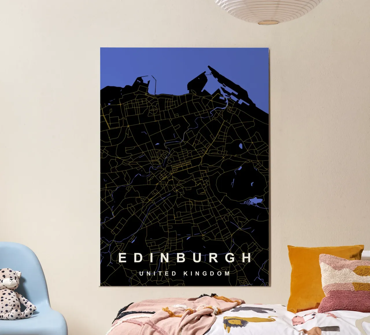 Mappa della città di Edimburgo Regno Unito nero e oro alluminio dibond da Cartographers Library
