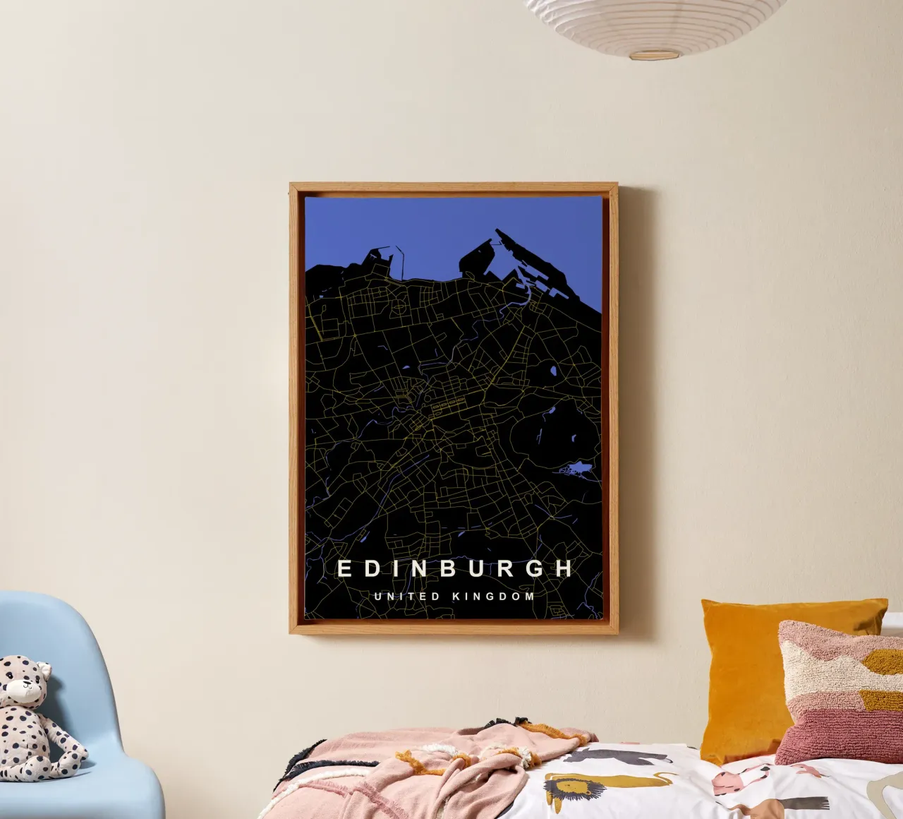 Mappa della città di Edimburgo Regno Unito nero e oro tela con Cornice a cassetta da Cartographers Library