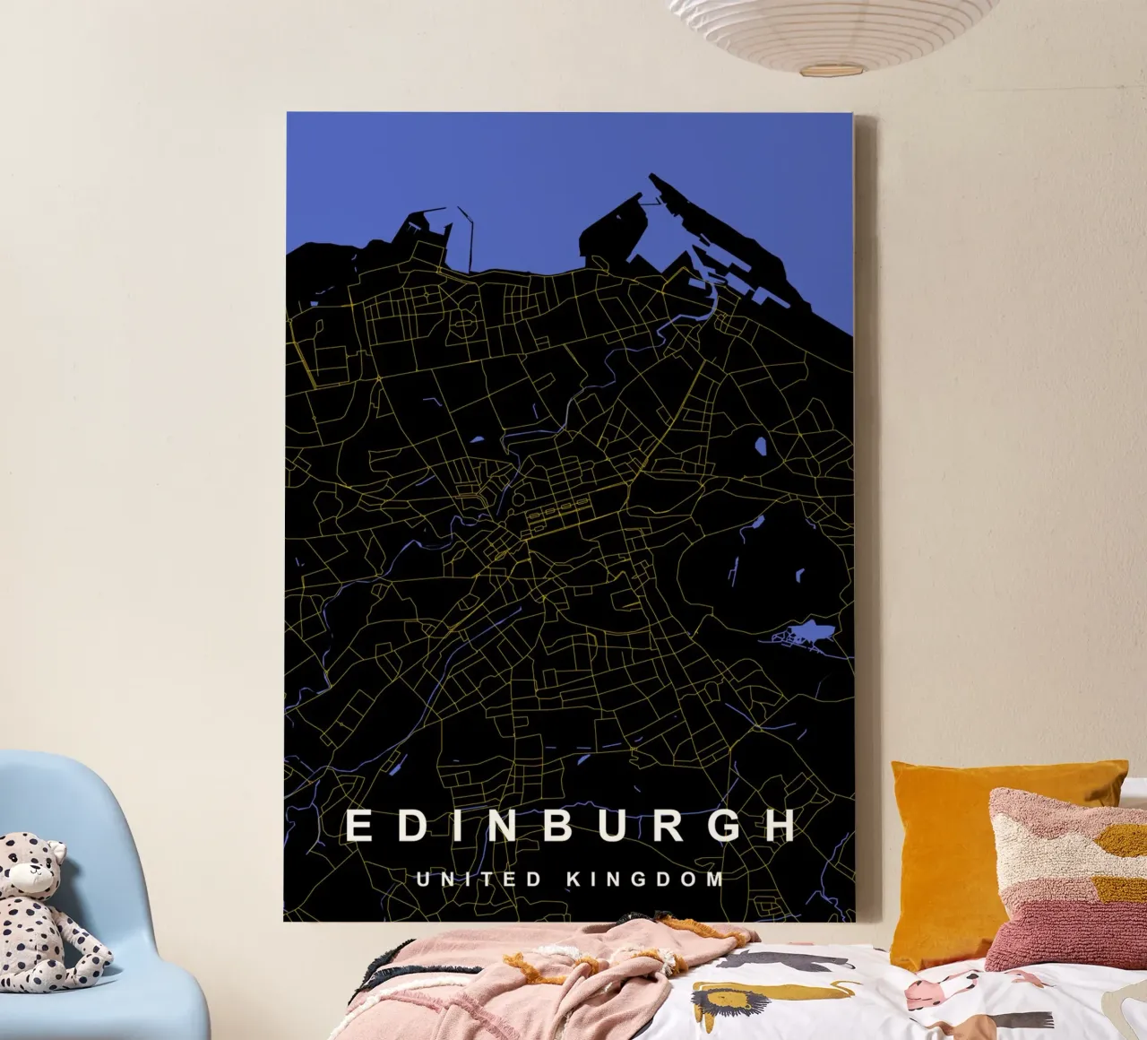 Mappa della città di Edimburgo Regno Unito nero e oro tela con Cornice a cassetta da Cartographers Library