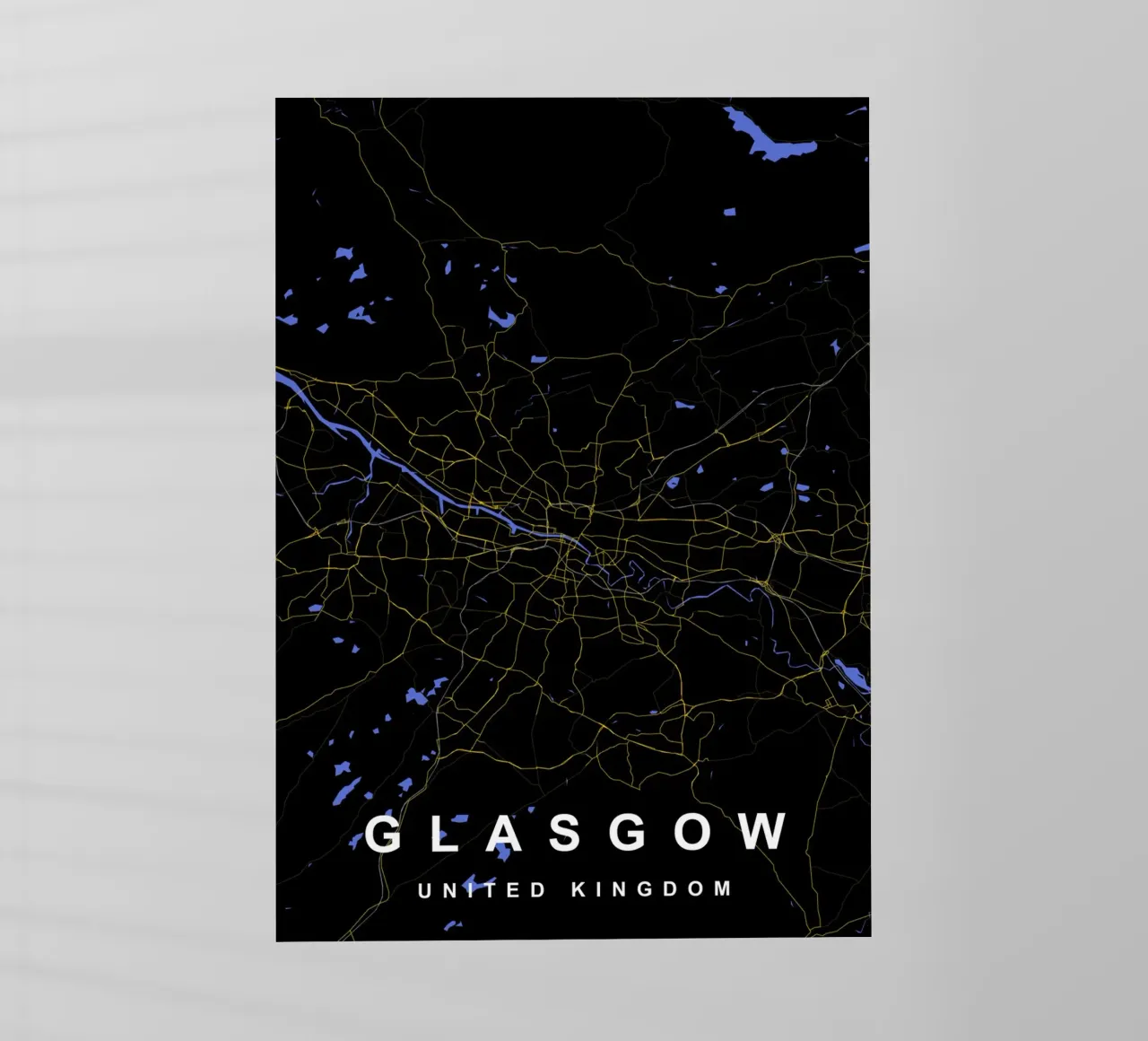 Mappa della città di Glasgow Regno Unito nero e oro pellicola backlit da Cartographers Library