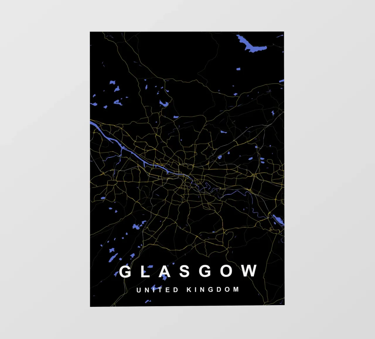 Mappa della città di Glasgow Regno Unito nero e oro pellicola backlit da Cartographers Library