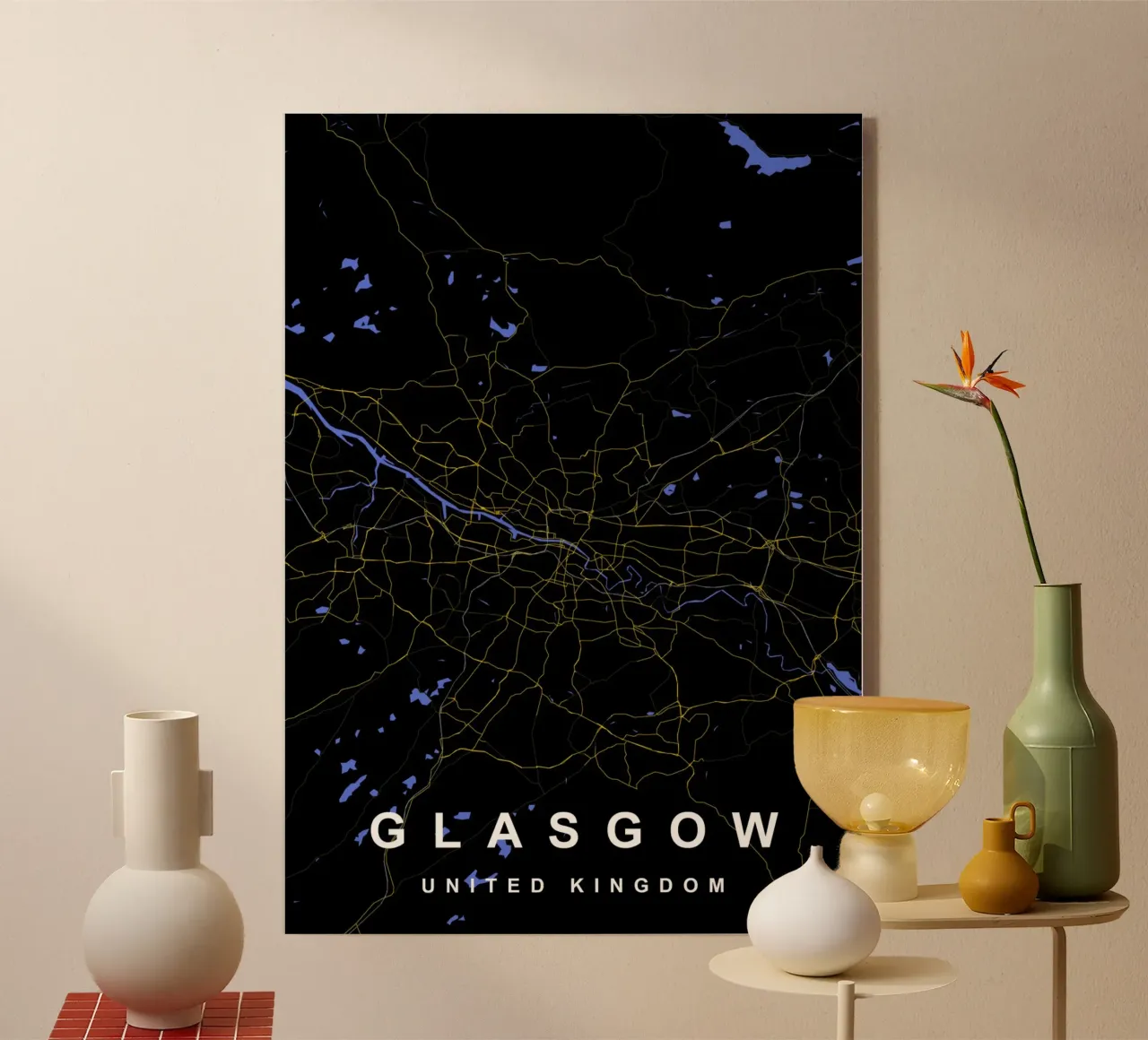 Mappa della città di Glasgow Regno Unito nero e oro plexiglass da Cartographers Library