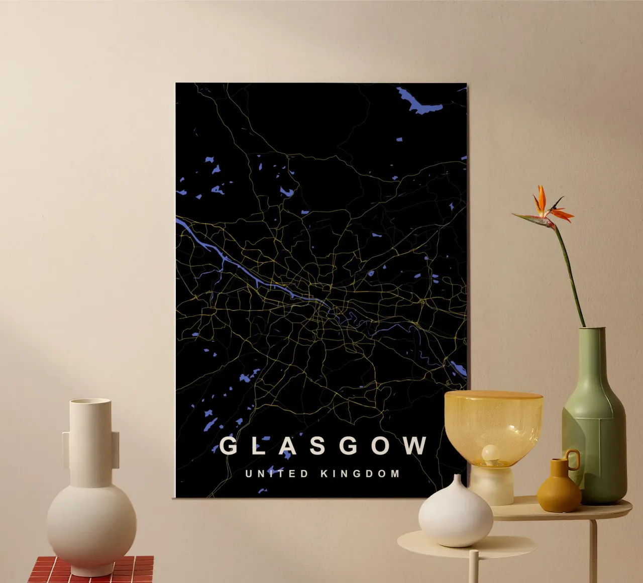 Mappa della città di Glasgow Regno Unito nero e oro carta hahnemühle da Cartographers Library