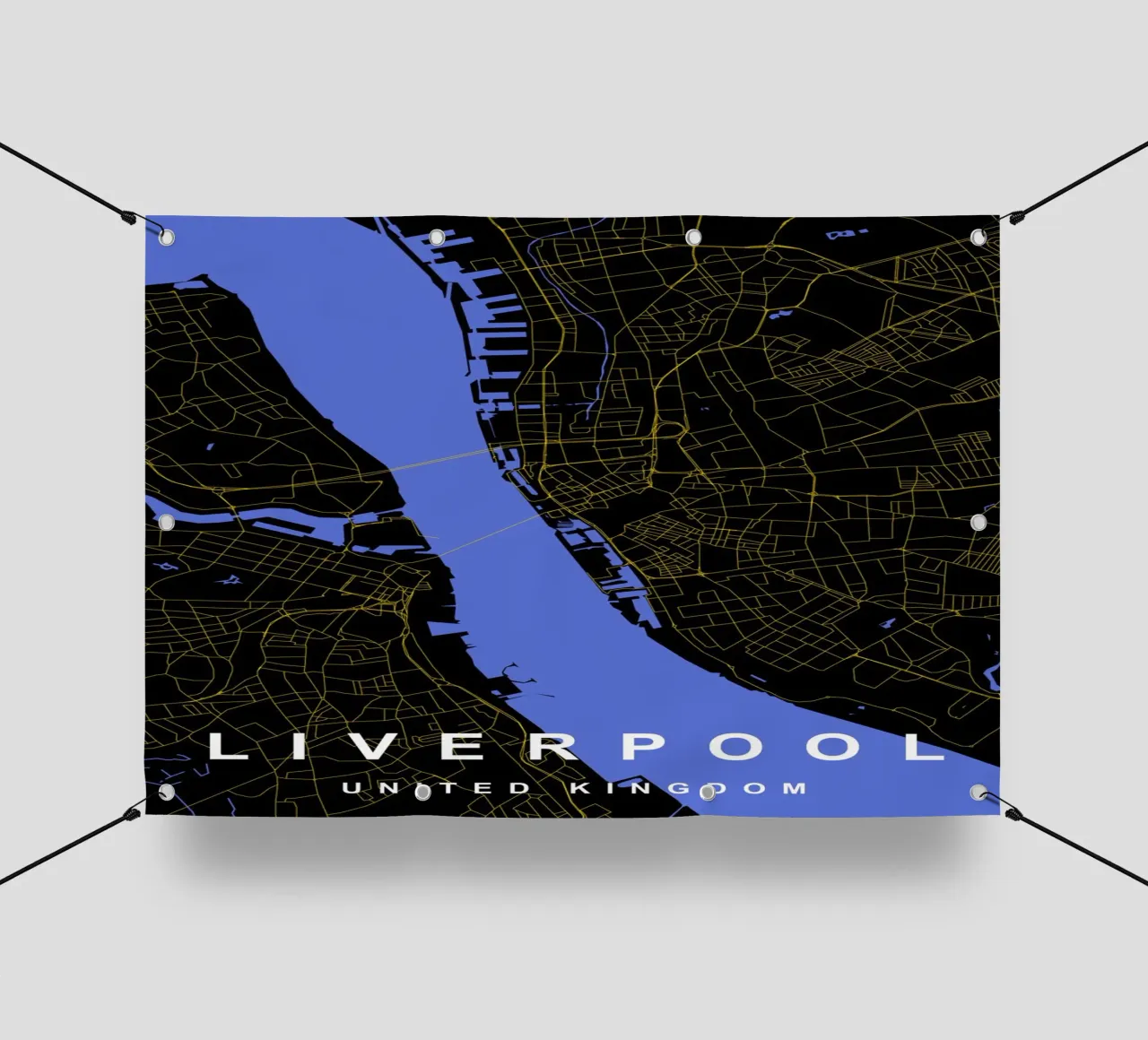 Mappa della città di Liverpool Regno Unito nero e oro telo in pvc da Cartographers Library
