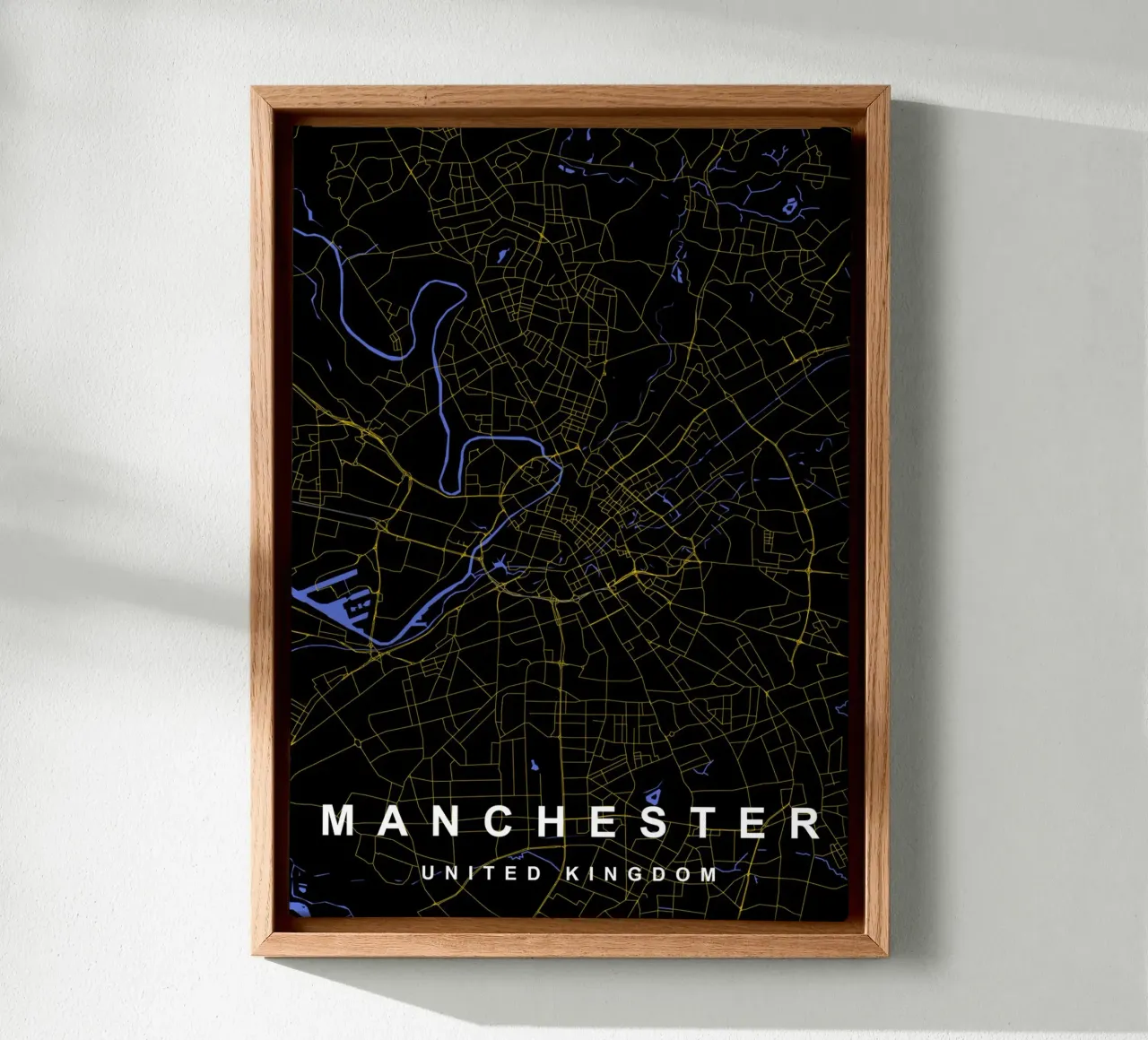 Manchester UK stadsplattegrond zwart en goud canvas met Baklijst van Cartographers Library