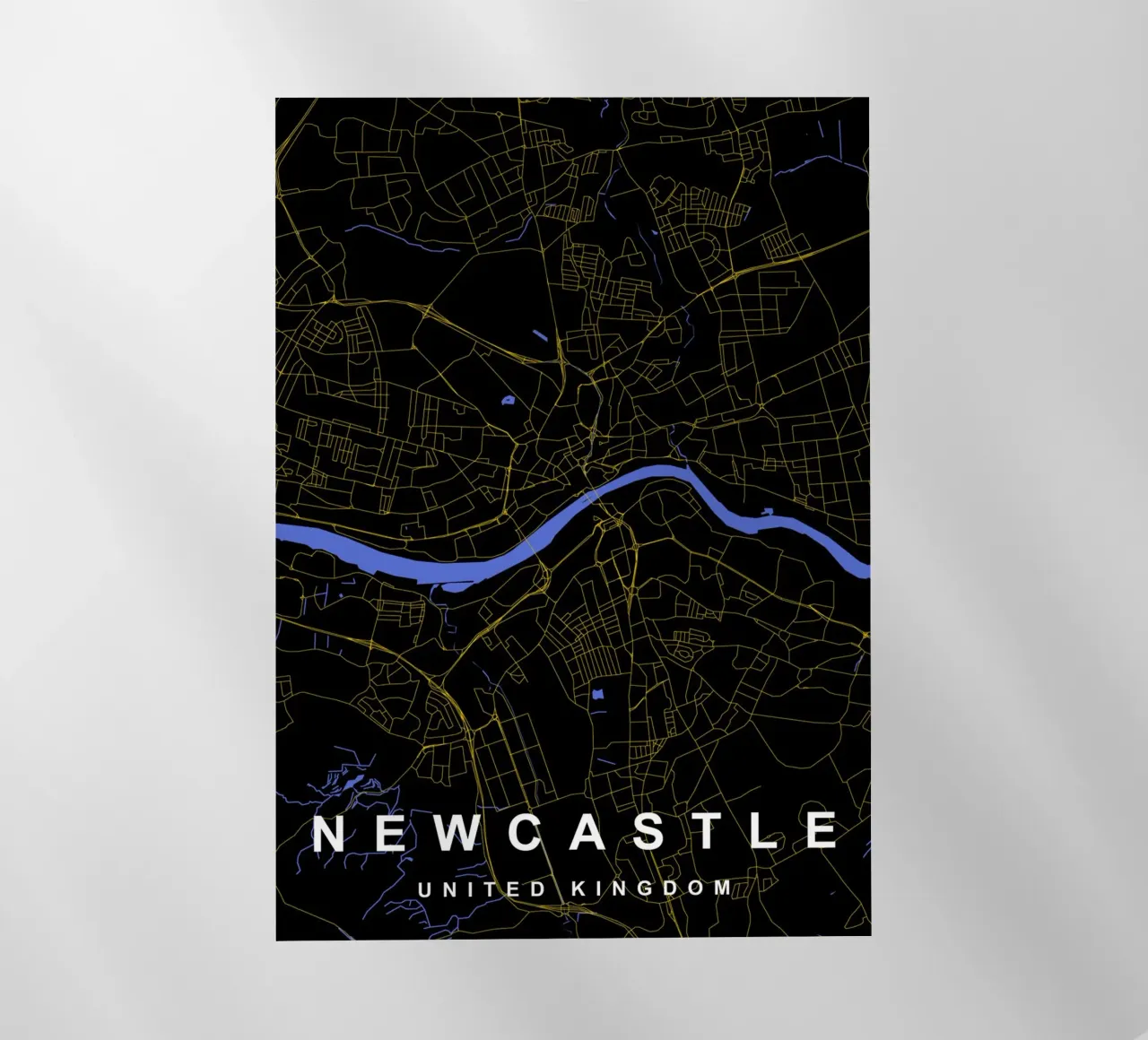 Mappa della città di Newcastle Regno Unito nero e oro pellicola backlit da Cartographers Library
