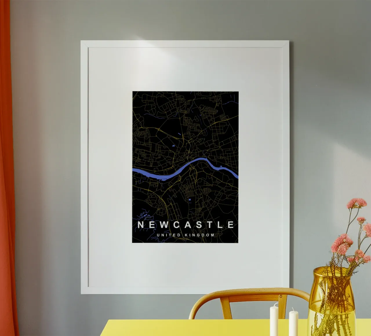 Mappa della città di Newcastle Regno Unito nero e oro poster da Cartographers Library