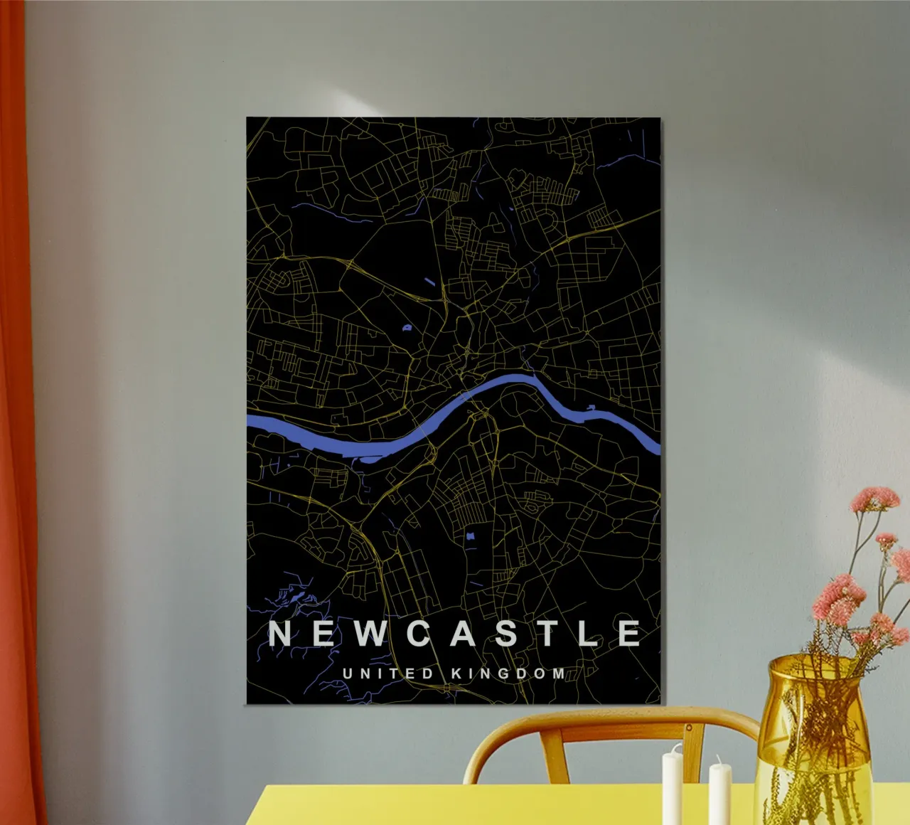 Mappa della città di Newcastle Regno Unito nero e oro poster da Cartographers Library