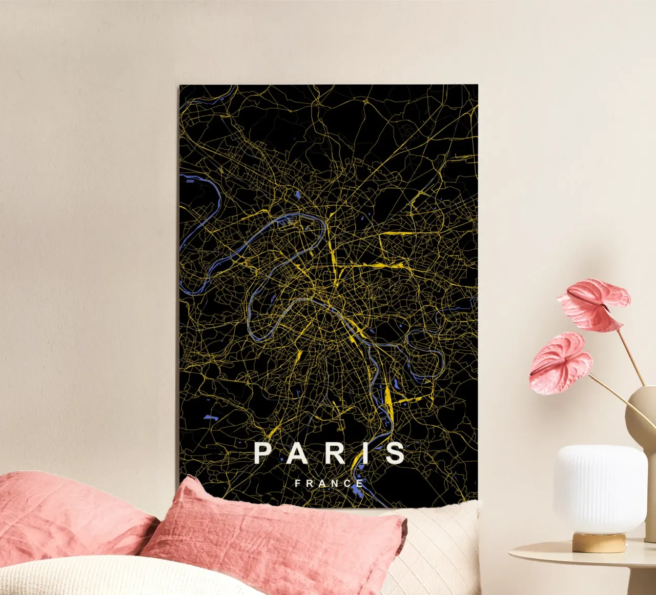 Parigi Francia - Mappa della città in nero e oro alluminio dibond da Cartographers Library