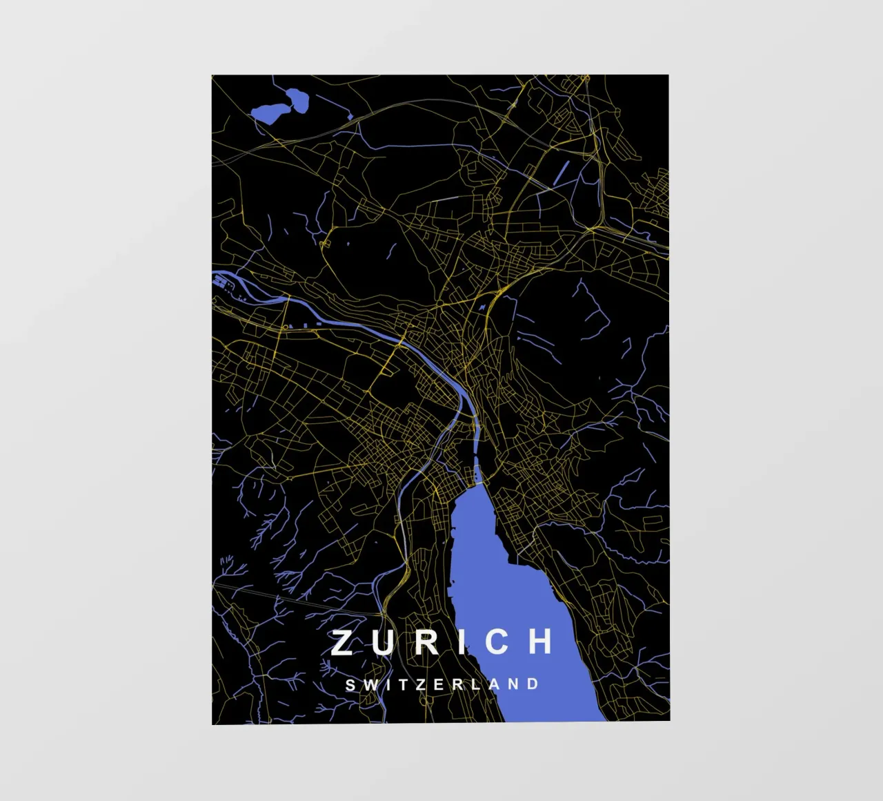 Zurigo Svizzera - Mappa della città in nero e oro pellicola backlit da Cartographers Library
