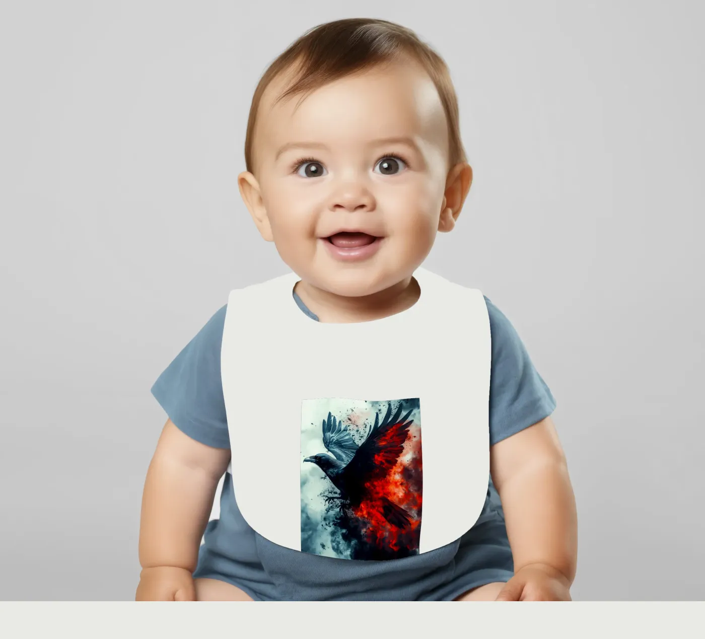 Zwarte raafvogel baby slabbetje van Justyna Jaszke JBJart