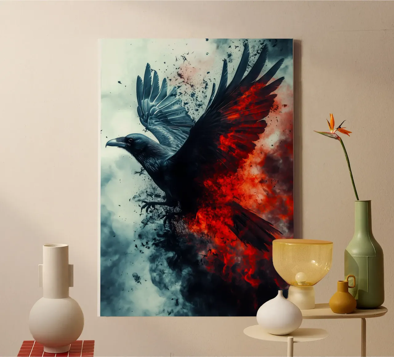 Zwarte raafvogel canvas met Baklijst van Justyna Jaszke JBJart