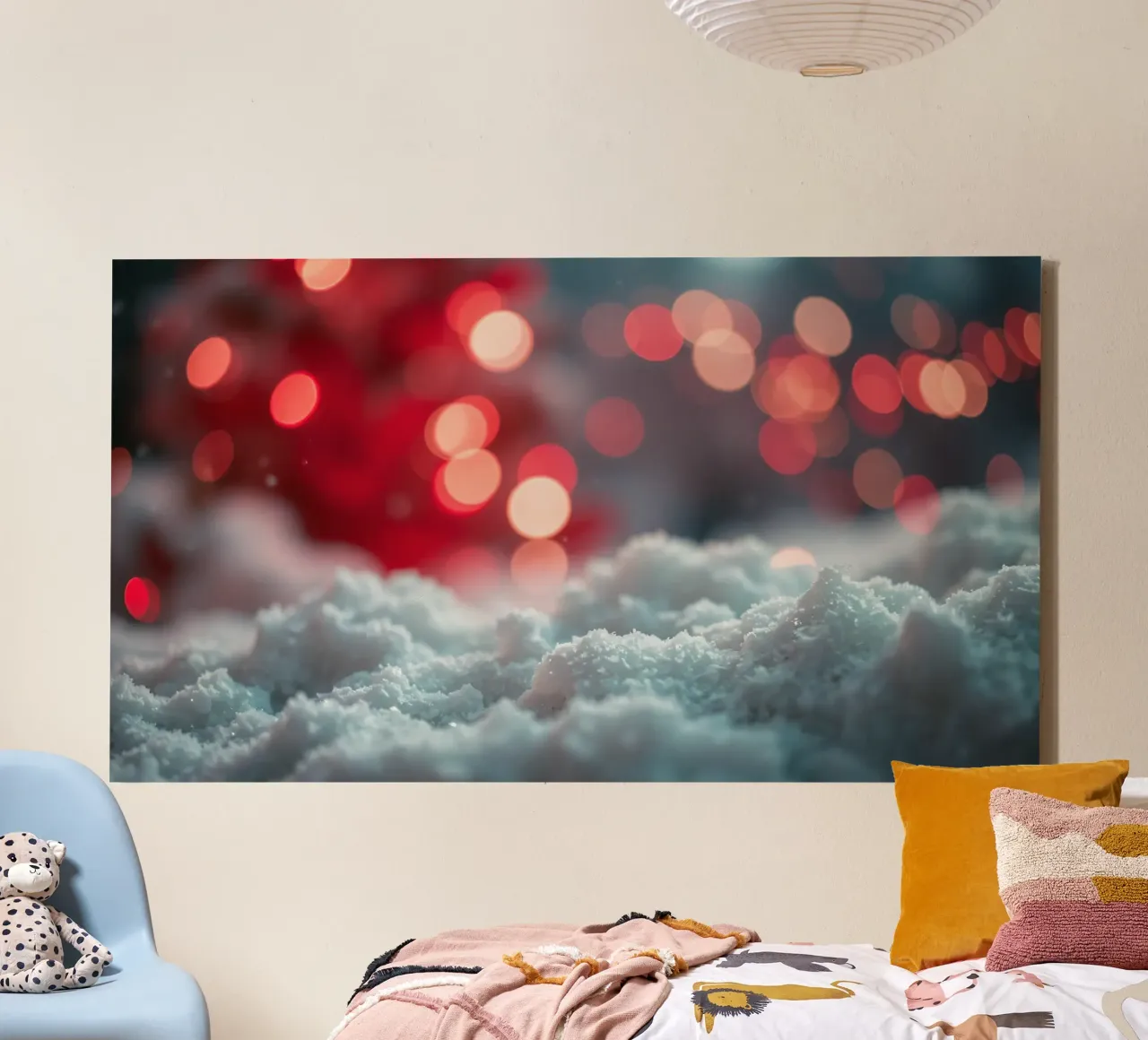 Luminose luci natalizie illuminano la neve soffice tela con Cornice a cassetta da DesignDoodle