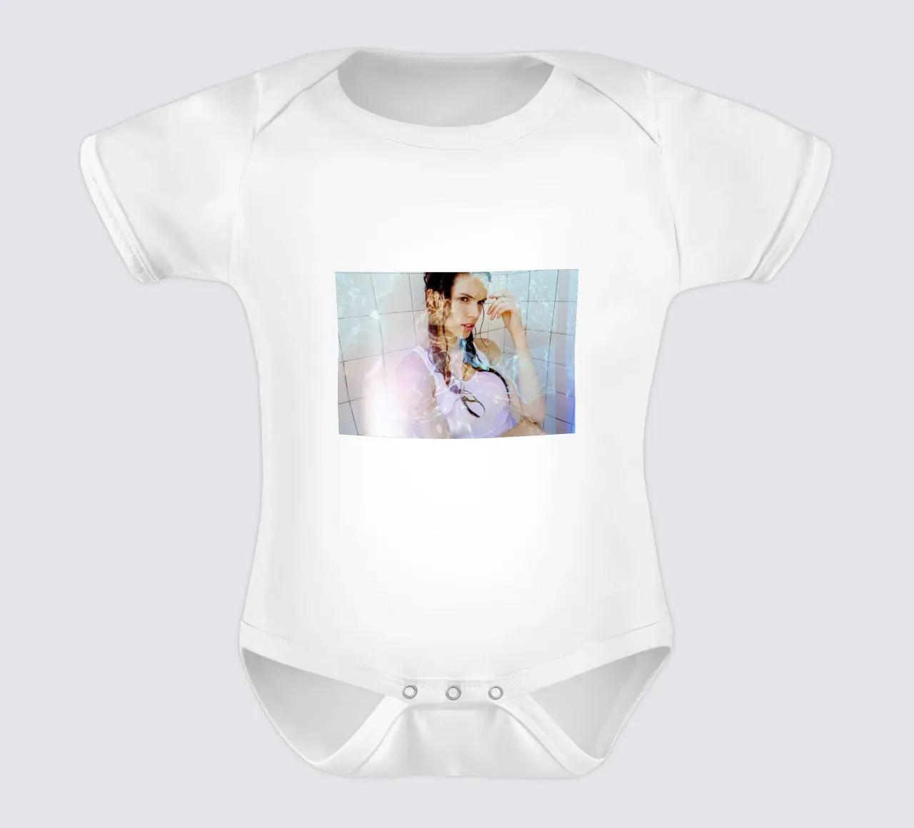 Water runs cold short-sleeve baby romper by Aysha Banos