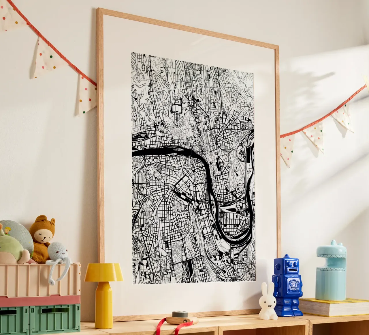 Prague Black & White poster con telaio in legno da Planos Urbanos