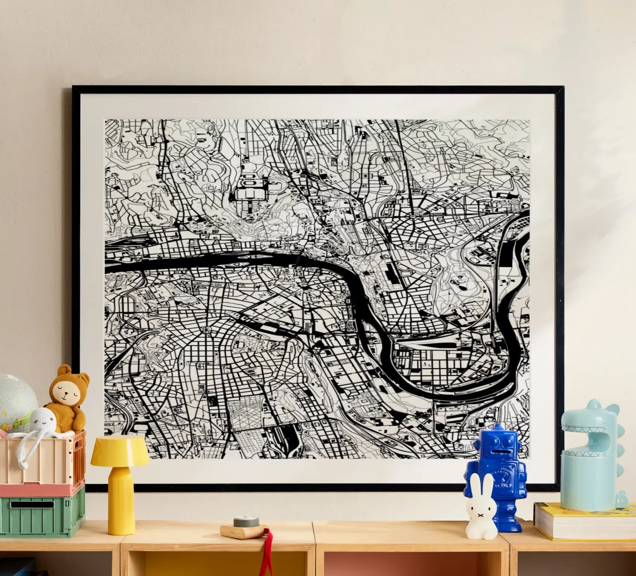 Prague Black & White poster con telaio in legno da Planos Urbanos