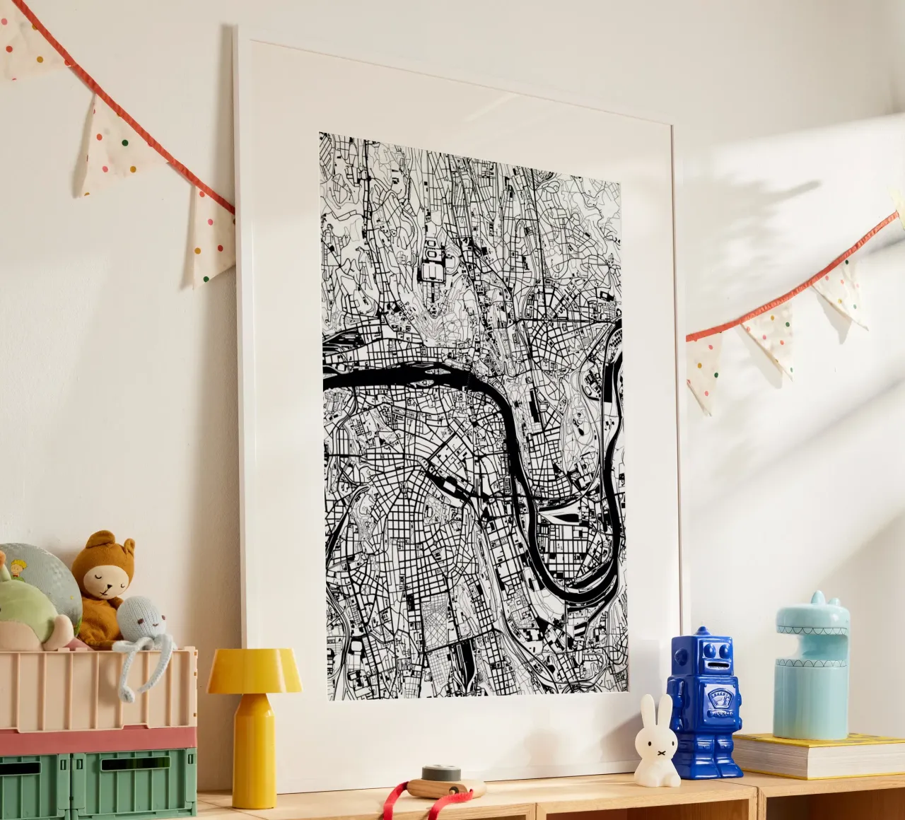 Prague Black & White poster con telaio in legno da Planos Urbanos