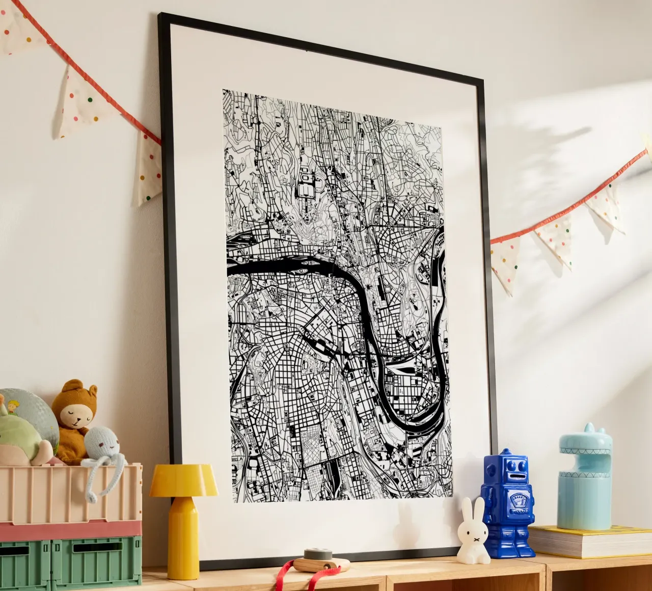 Prague Black & White poster con telaio in legno da Planos Urbanos
