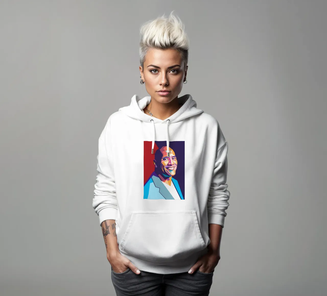 Ritratto pop art di Dwayne The Rock Johnson felpa con cappuccio da Hantamrata