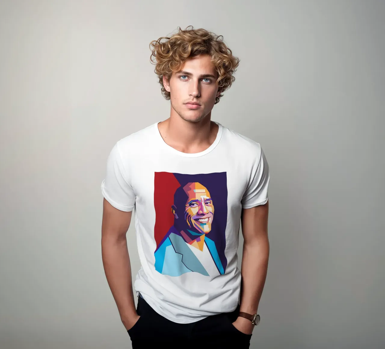 Ritratto pop art di Dwayne The Rock Johnson t-shirt da Hantamrata