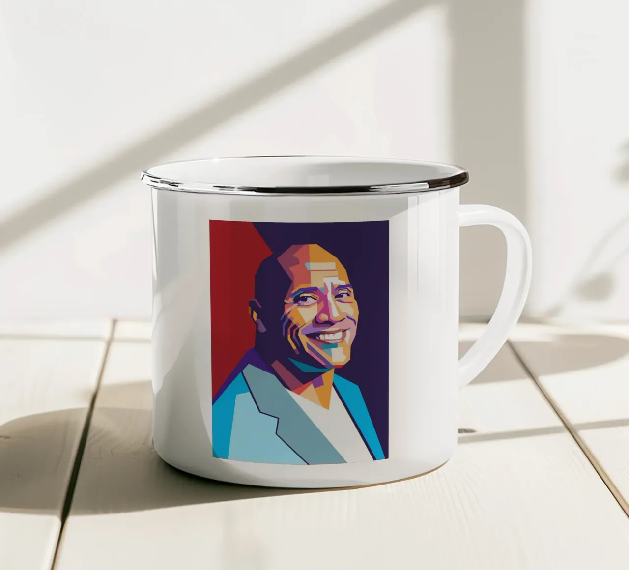 Ritratto pop art di Dwayne The Rock Johnson tazza in smalto da Hantamrata