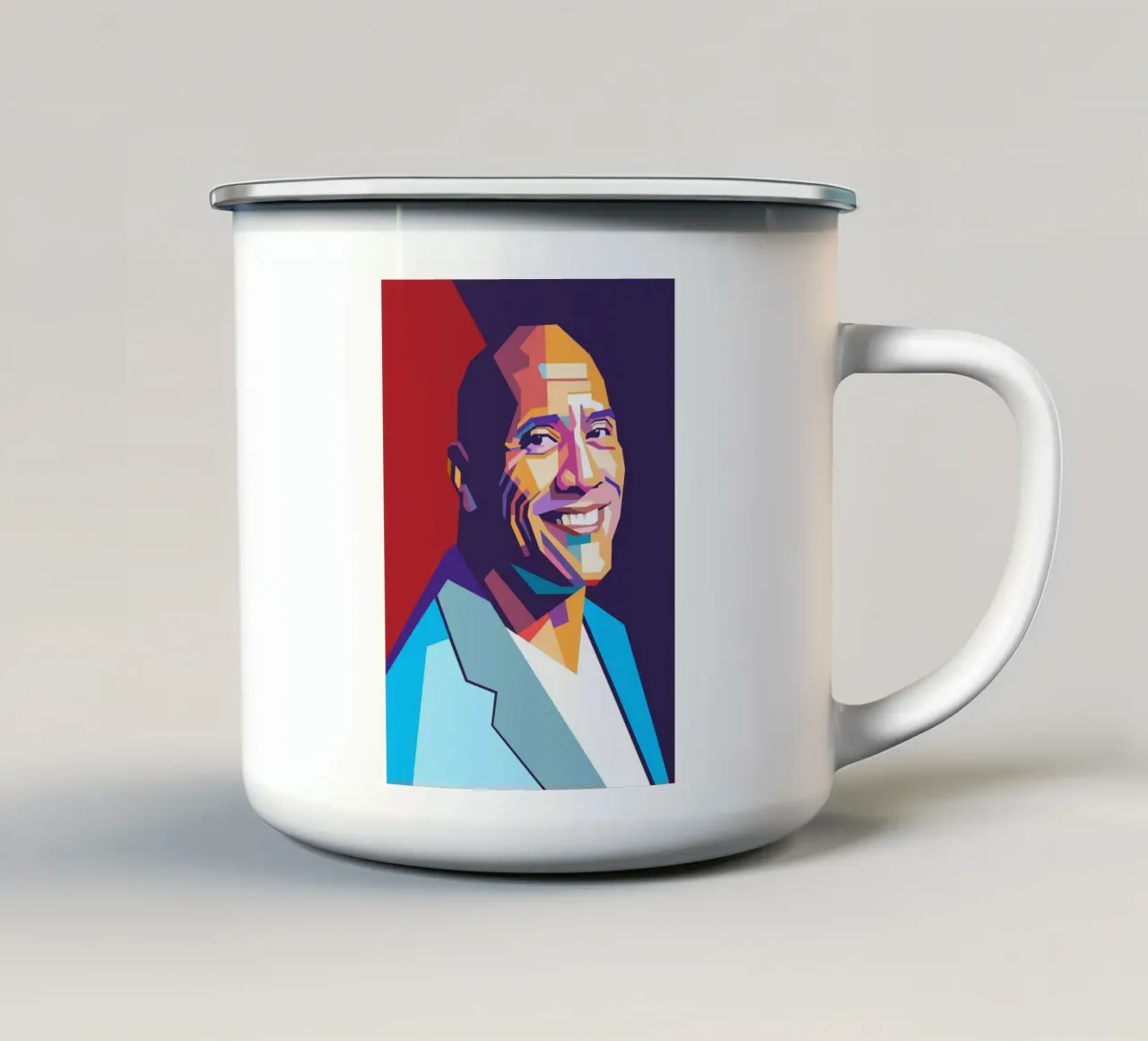 Ritratto pop art di Dwayne The Rock Johnson tazza in smalto da Hantamrata