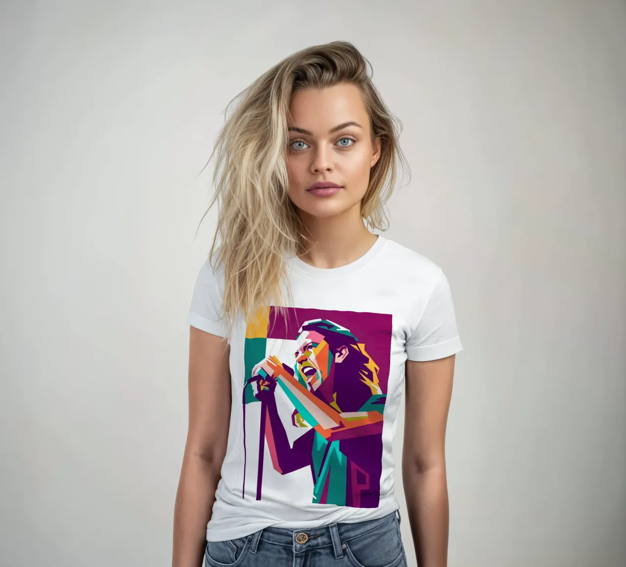 Portrait pop art d'Eddie Vedder t-shirt ajusté pour femmes de Hantamrata