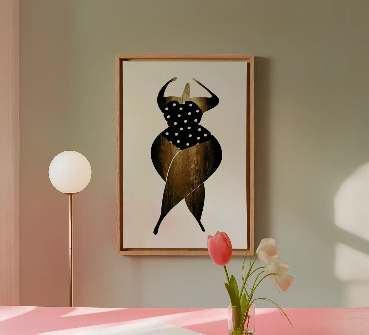 Dancing In The Sun Gold canvas met Baklijst van Kubistika