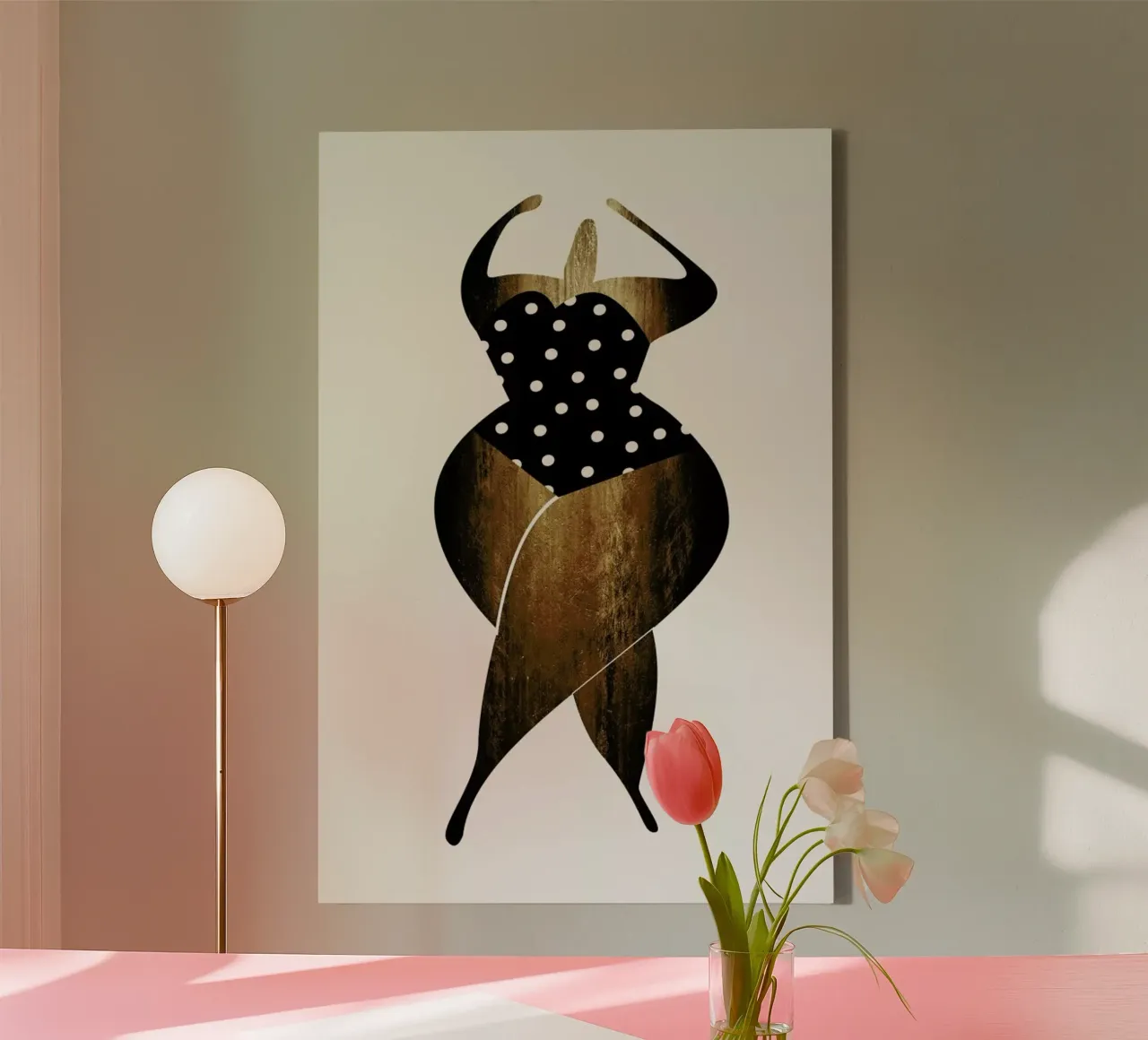 Dancing In The Sun Gold canvas met Baklijst van Kubistika