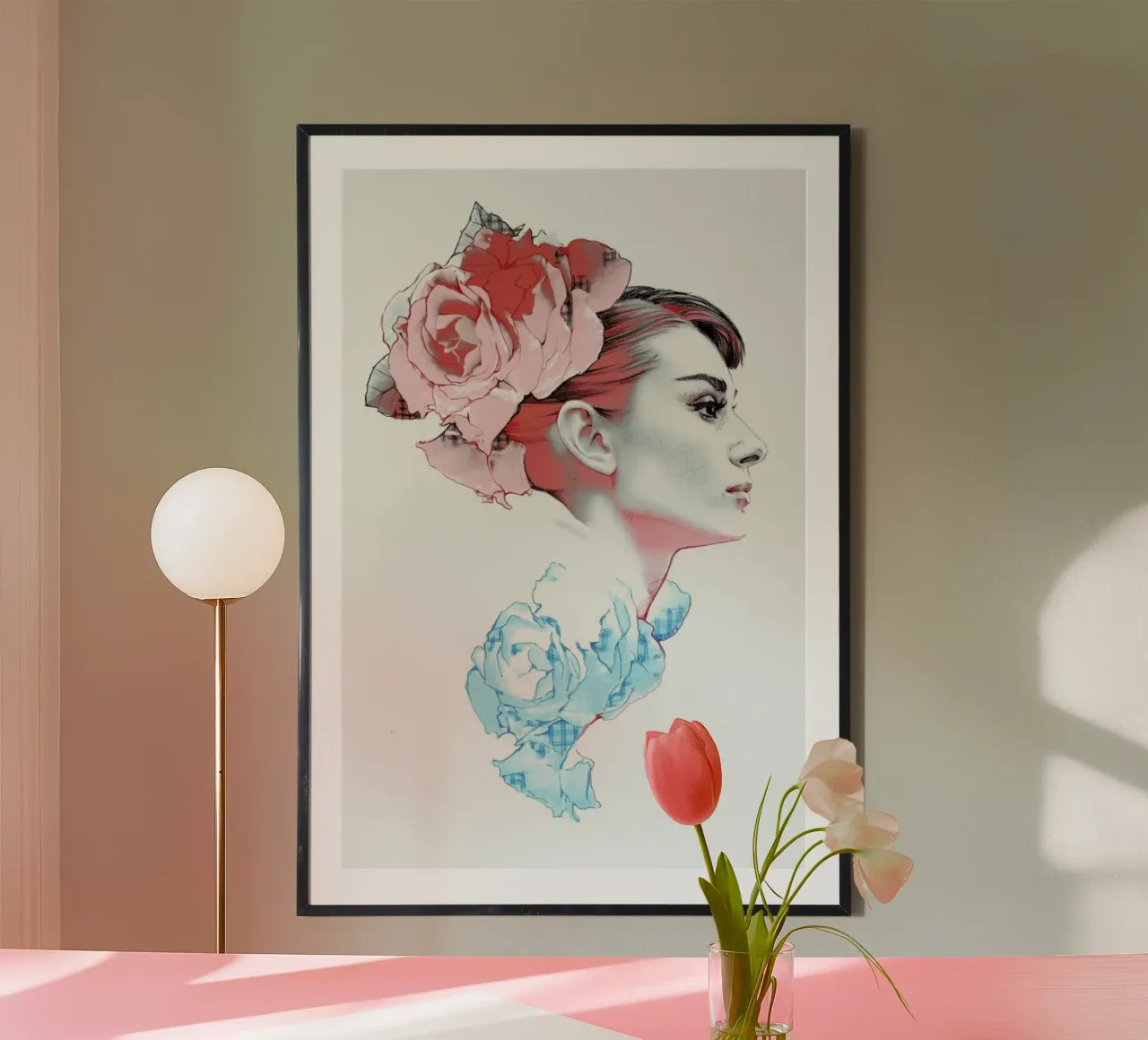 Audrey Hepburn collage poster con telaio in alluminio da Susana Miranda ilustracion