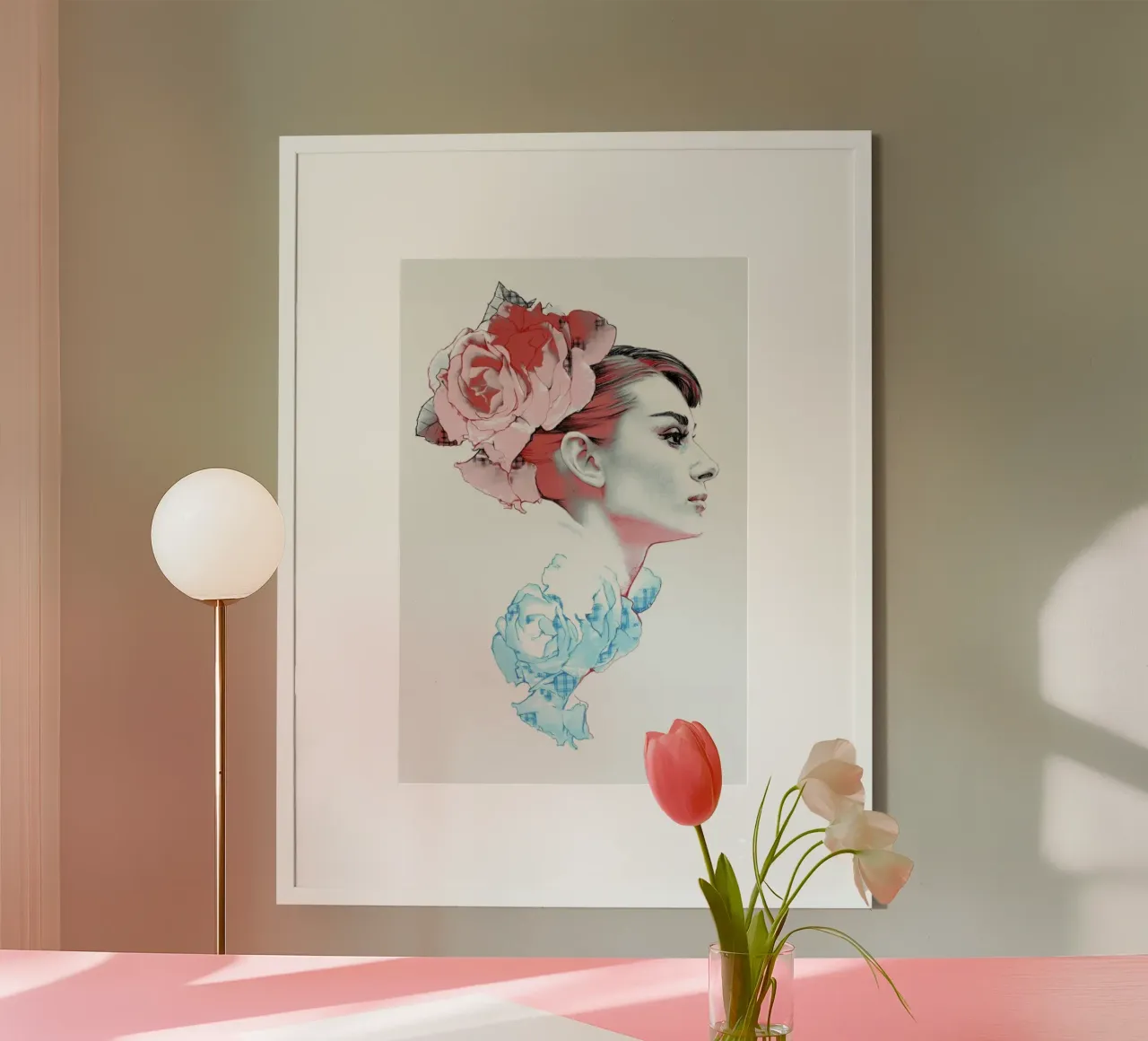 Audrey Hepburn collage poster con telaio in alluminio da Susana Miranda ilustracion