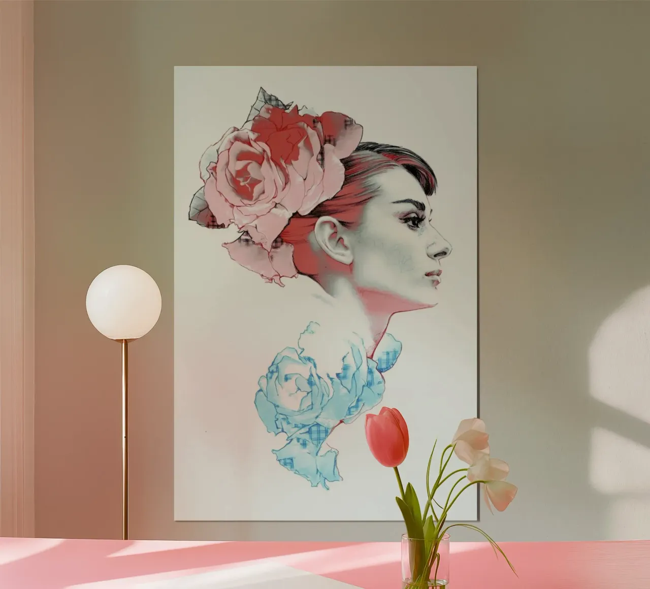 Audrey Hepburn collage poster con telaio in alluminio da Susana Miranda ilustracion