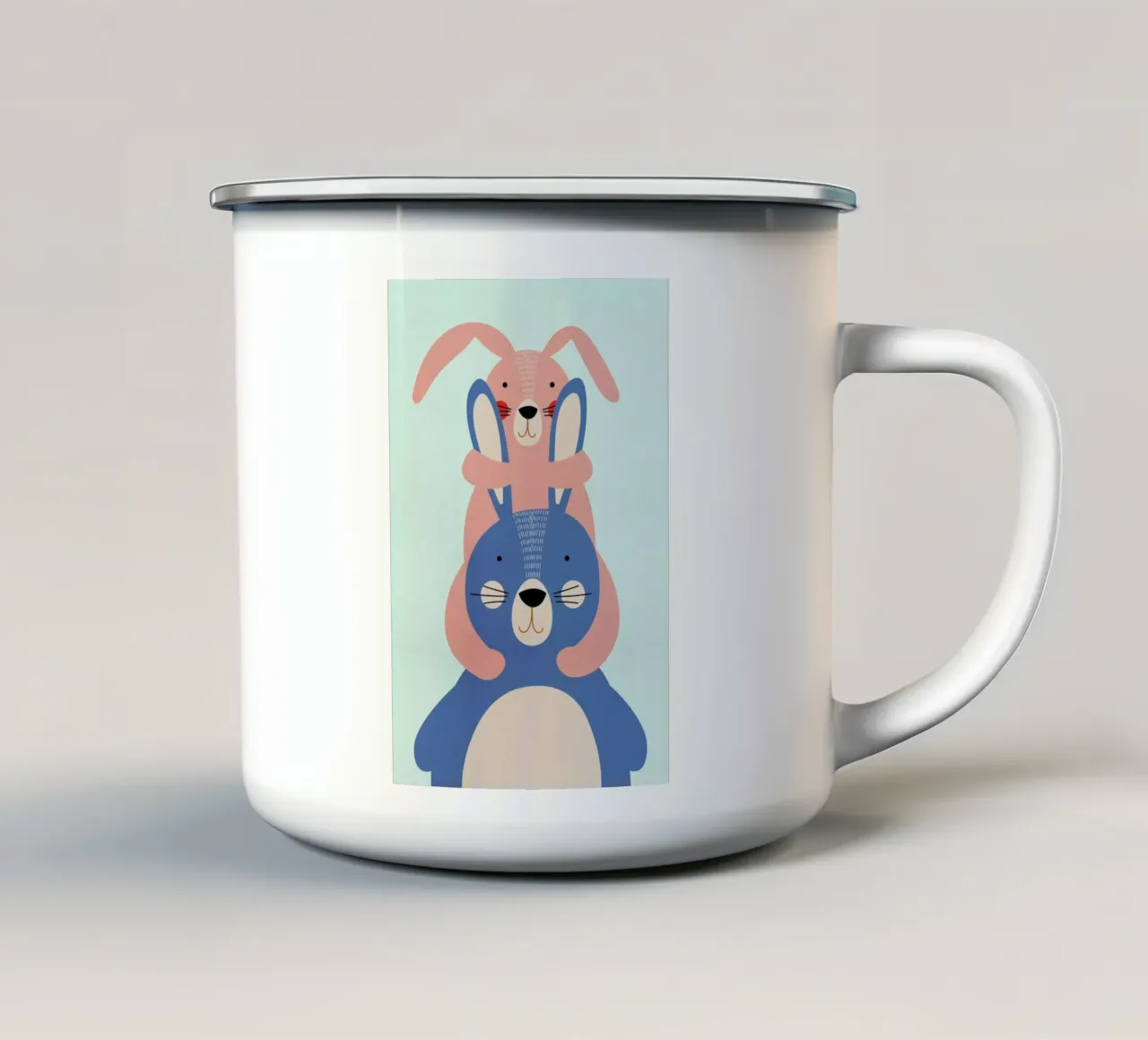 Bunny Rabbits enamel mug by Little Flourishes